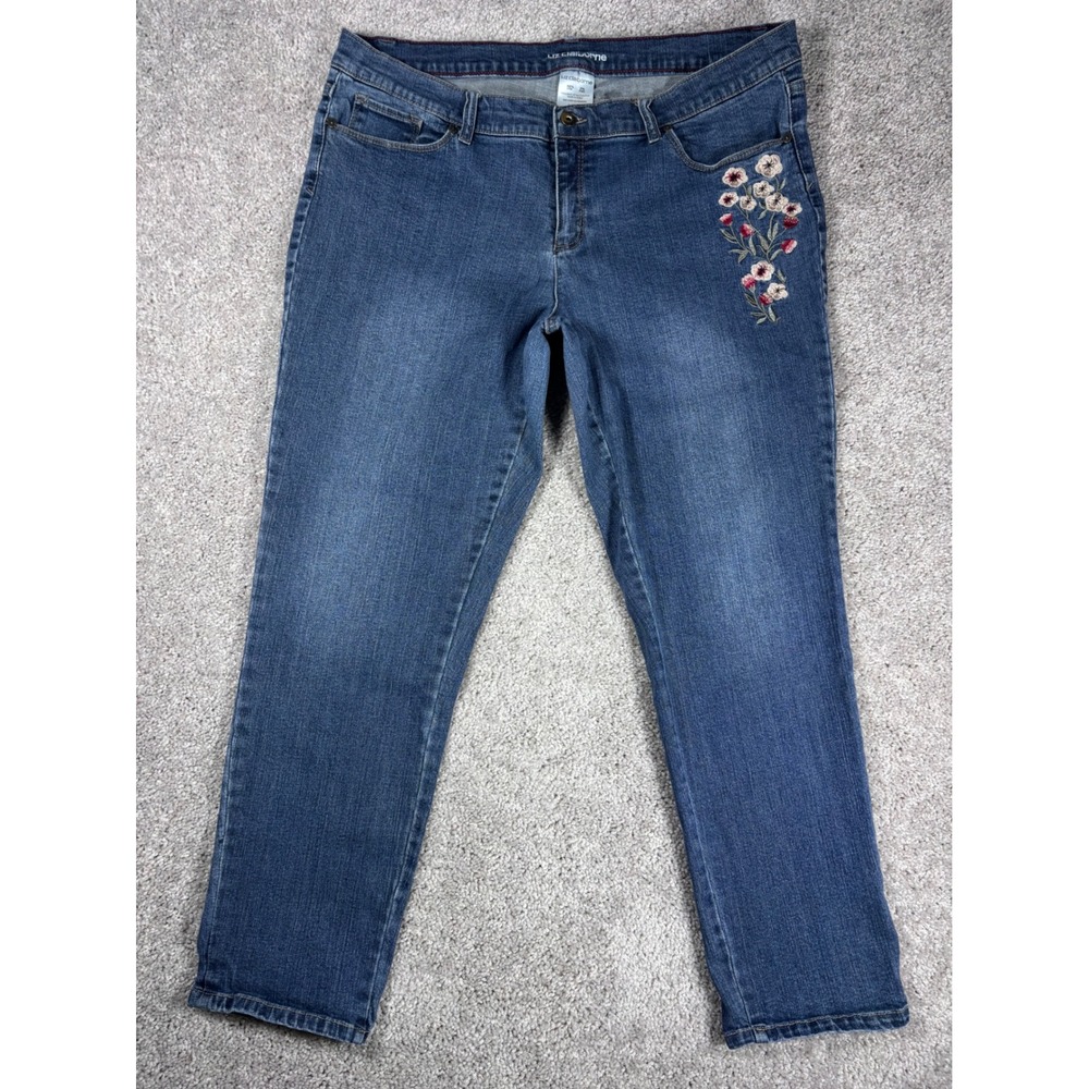 Liz Claiborne Womens Jeans Blue Denim Embroidered‎ Floral Bootcut Size 18